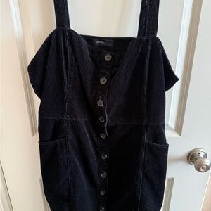 Black Corduroy Button-Down Dress